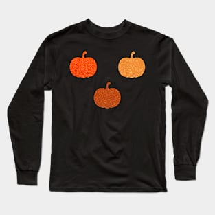 Trio Orange Faux Glitter Halloween Pumpkins Long Sleeve T-Shirt